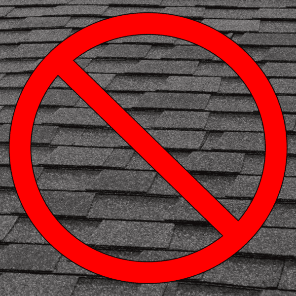 Black shingles with red sign in middle