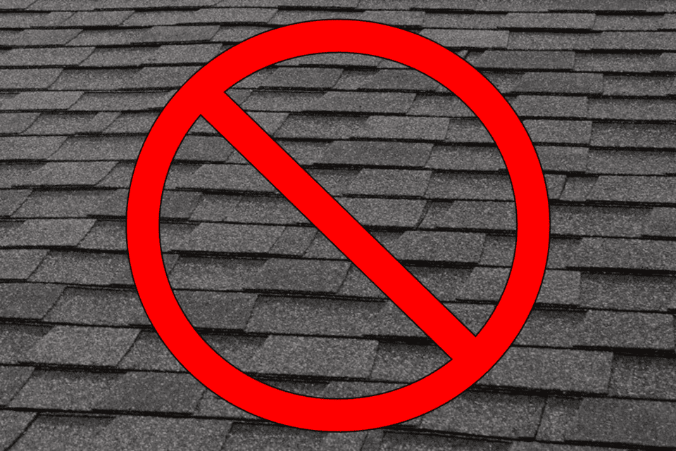 Black shingles with red sign in middle