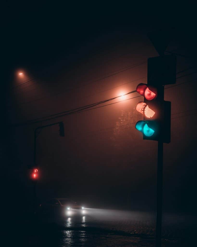 Traffic light in the dark