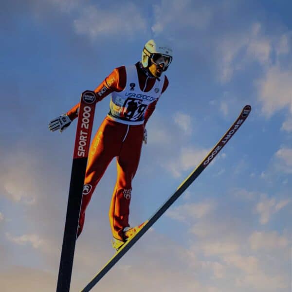 Man ski jumping in the sky